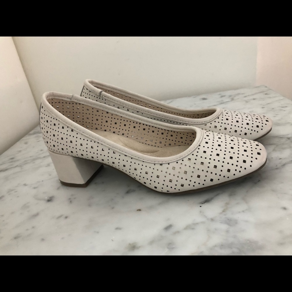 White leather heels